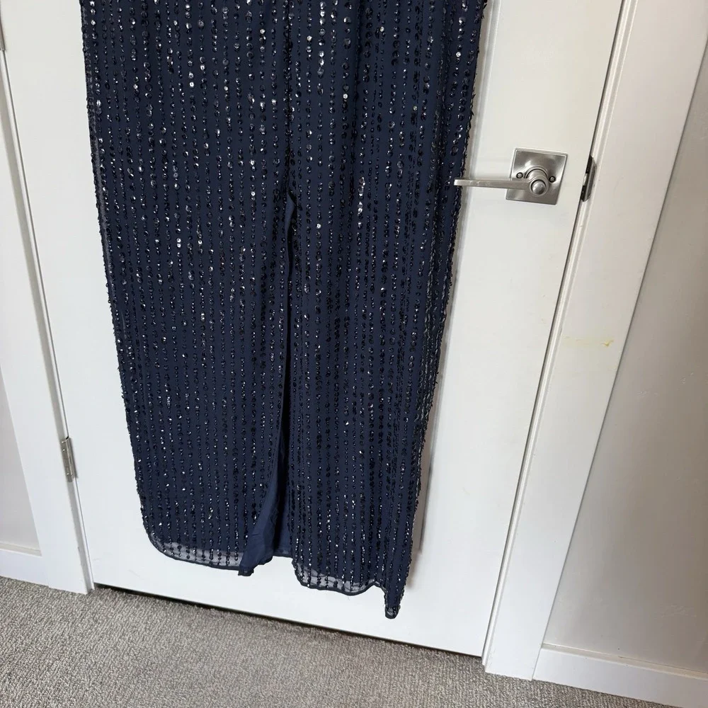 MAC DUGGAL $398 Sequined Sleeveless High Neck Column Gown Dress Navy Size 16 - Picture 8 of 8